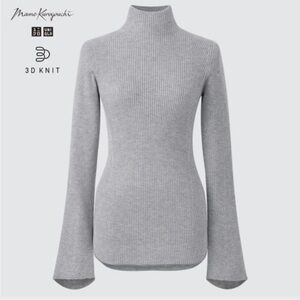 Mame Kurogouchi 3D Knit Ribbed High Neck Long Sleeve Sweater Ribbed Top